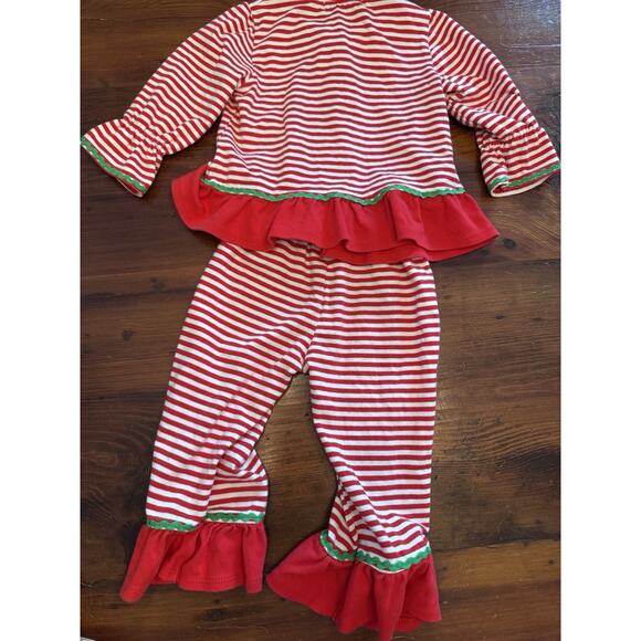 All Mine Baby Girl 2 Piece Stripe Christmas PJ's 18 Months Ruffles - Picture 5 of 13